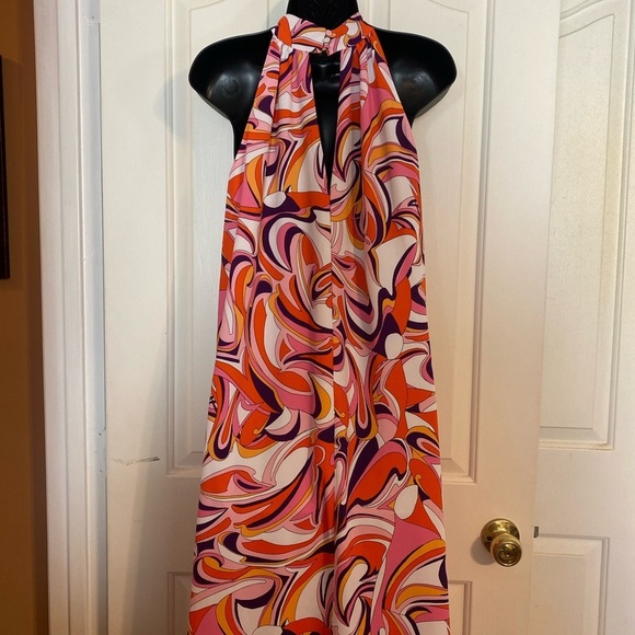 “EXPRESS” Retro Swirl Halter Neck Maxi Dress - Picture 8 of 13